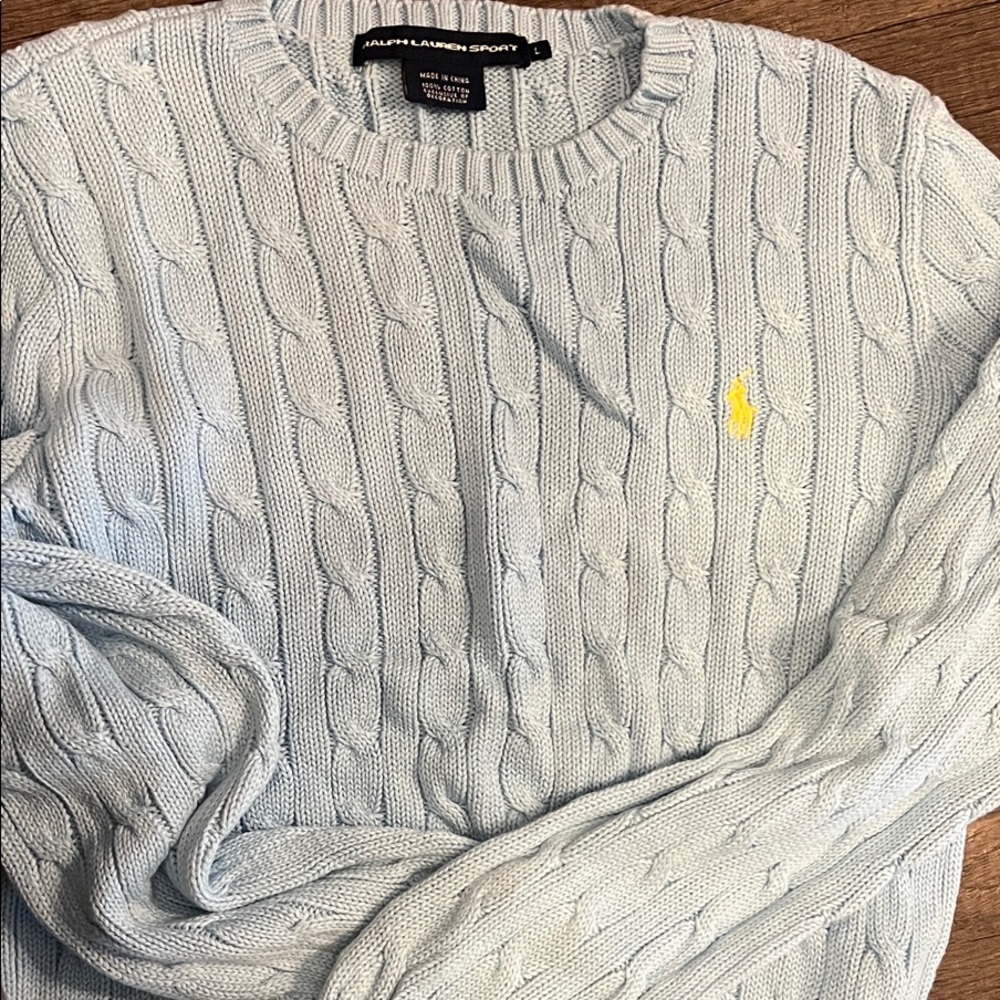 Ralph Lauren Soft Blue Cable Knit Crewneck Sweater